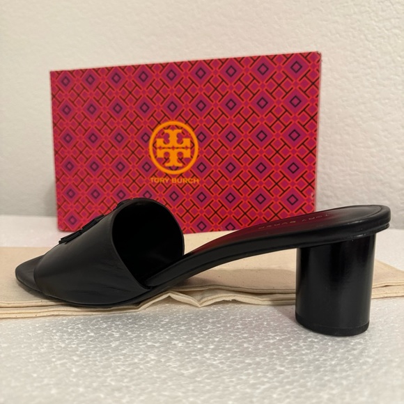 Tory Burch Black Leather Mules 2" heel - Picture 4 of 9